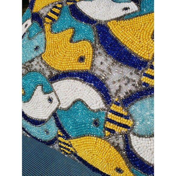 Lot Of 2: Pier 1 Handmade Fish Beaded Decorative Pillows Teal Blue Life Aquatic - Picture 4 of 16